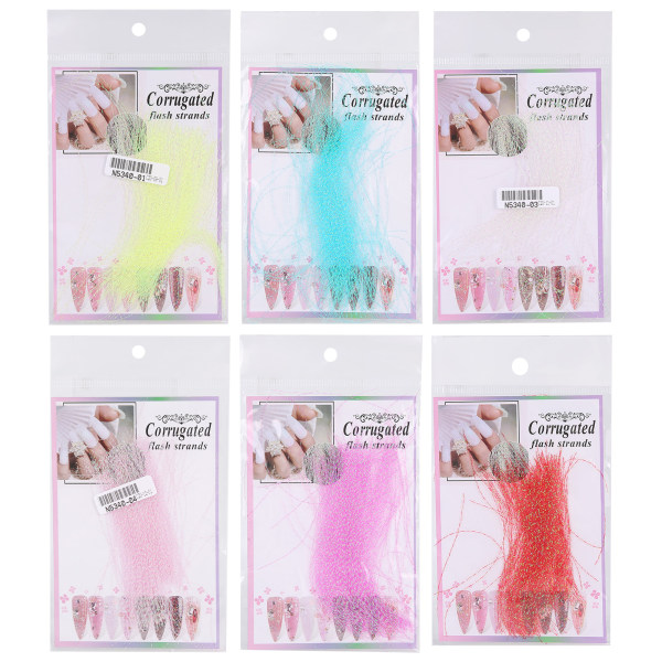 6 farger Nail Fluorescent Silk DIY Nail Extension Glassfiber Glitter dekorasjonstilbehør
