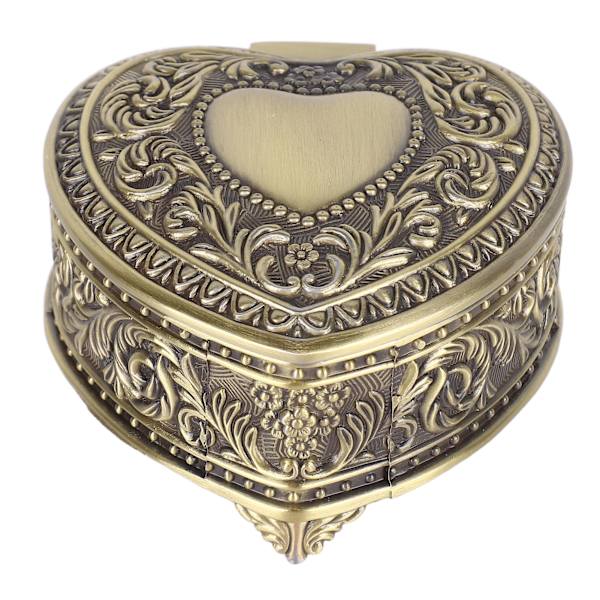 Metal Hjerteform Smykkeskrin Legering Vintage Heart Trinket Box Letvægts Hjerte Trinket Organizer til Broche Ringe Øreringe Bronze