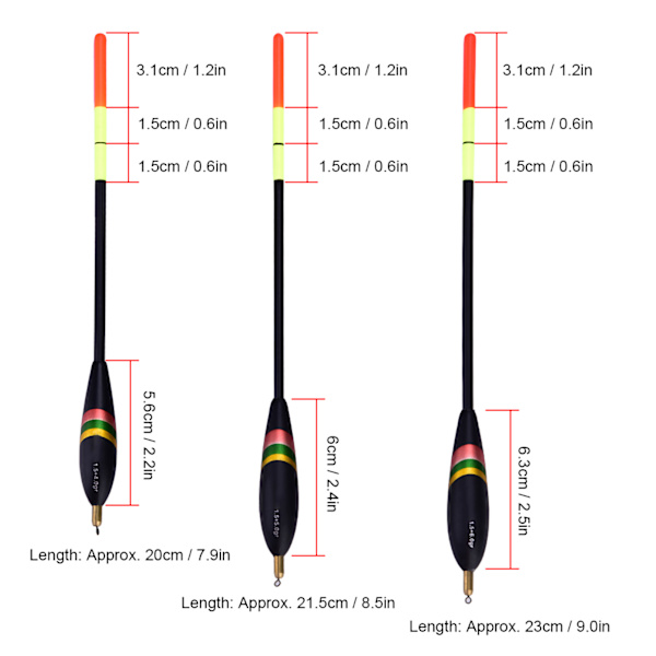 3 stk 1,5+6g 1,5+5g 1,5+4g Slitesterk fiskeflottsett i tre Bobbers-utstyr tilbehør