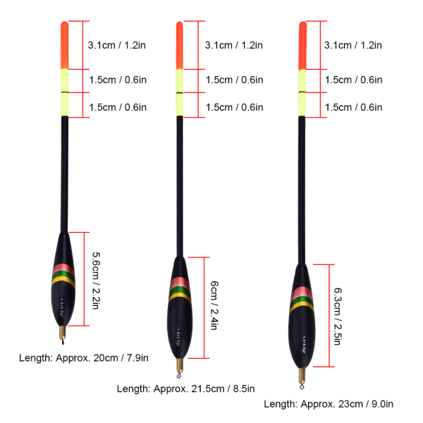 3kpl 1,5+6g 1,5+5g 1,5+4g set puiset kalastuskellukkeet, Bobbers-tarviketarvikkeet