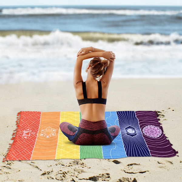 Regnbue strandhåndkle Multifarget tyrkisk badehåndkle Fargerik polyester yogamatte