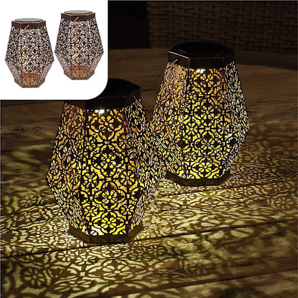 Hexagonal solar marockansk LED-lykta för trädgårdsdekoration utomhus - Set med 1