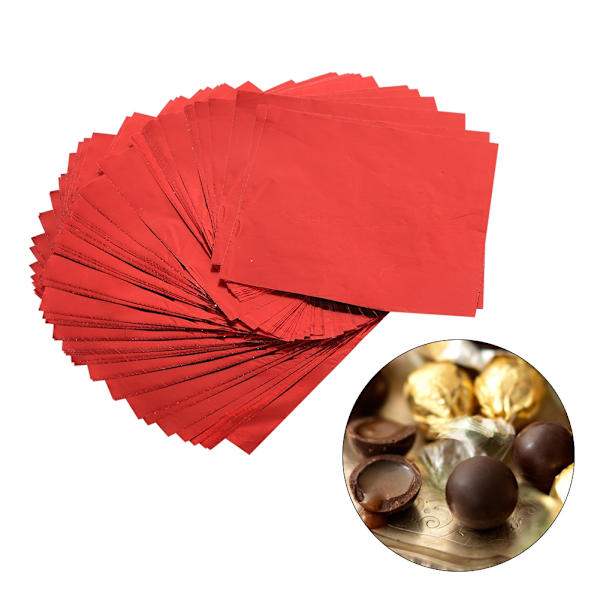 100 stk/parti Firkantet slikfremstilling af slik Chokolade Lolly Folie Indpakningspapir Papir 3" X 3" Rød