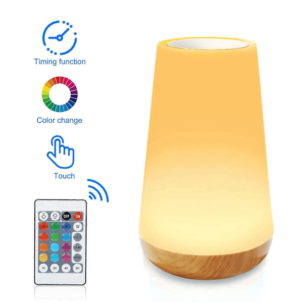 LED Nattlys, Sengelampe, Berørings Nattlampe med 13 Skiftende Farger, Oppladbar Bordlampe med Fjernkontroll for Soverom, Babyrom og Stue