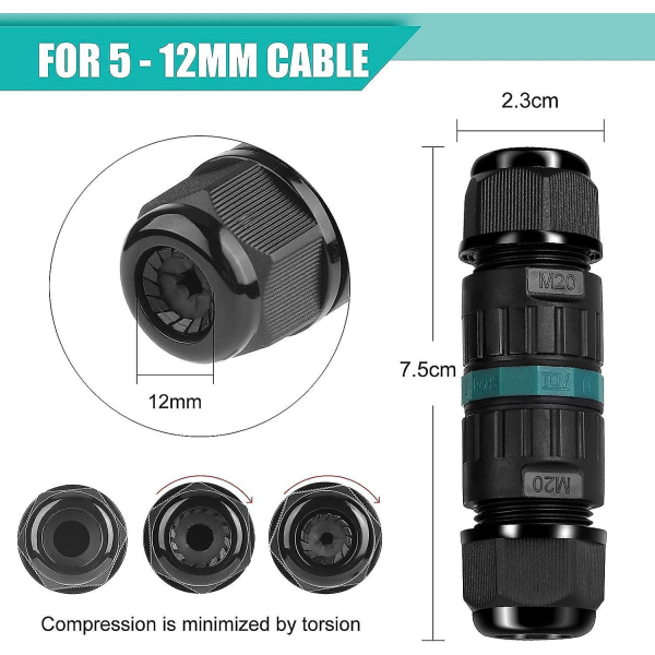 6 kpl kaksisuuntaisia ​​ulkosähköliittimiä vedenpitävä liitäntärasia 5-12 mm kaapeleille