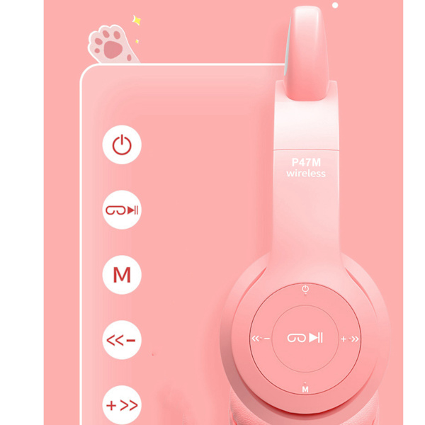 Trådløst hodesett Cute Cat Shape HiFi Lydkvalitet Lysende Stereo Bluetooth-hodetelefoner for hjemmeskolekontor Rosa