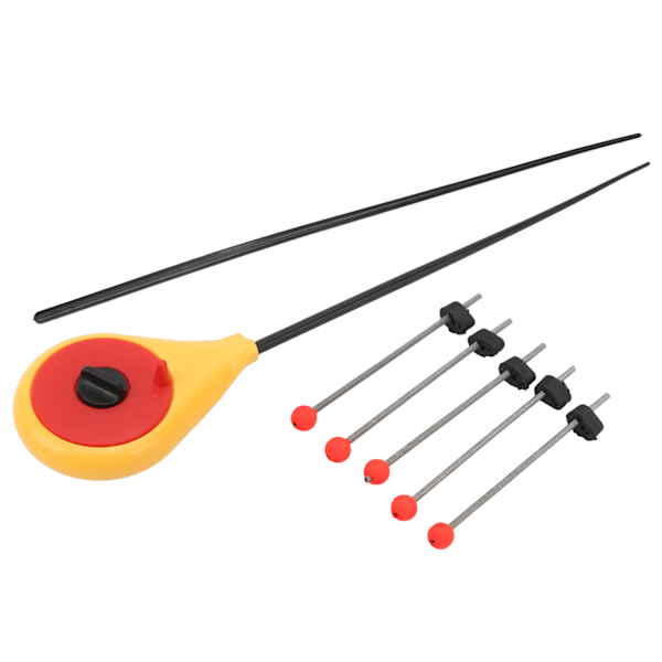 Bärbar vinter utomhus gul mini isfiskespö med 5PCS röd boll fjäder spö topp tips