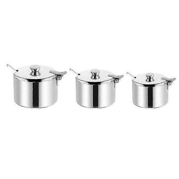 3 st Sockerskål, Sockerströare, Sockerbehållare Rostfri Sockerskål Med Lock Och Sockersked