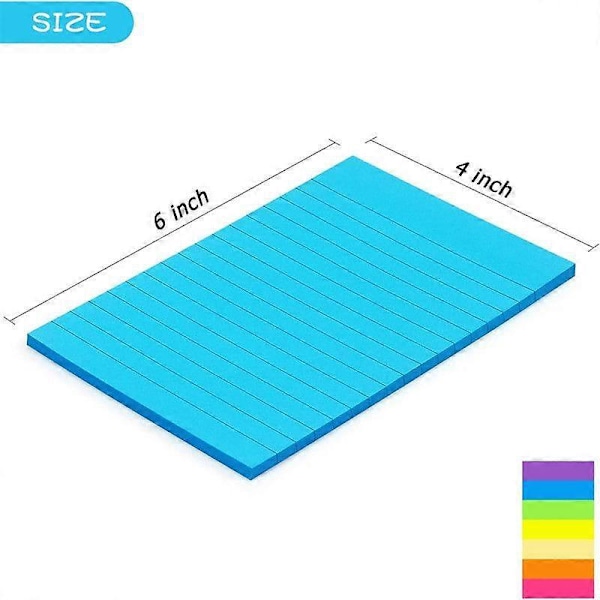 100 x 150 mm 6 Färger Självhäftande Anteckningar, Linjerade Självhäftande Anteckningsblock, 45 Ark/Block