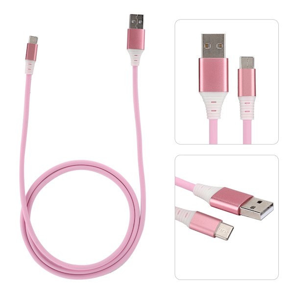 2 stk. TPE aluminiumslegering datakabel med LED-belysning til telefoner med Type C-interface (pink)