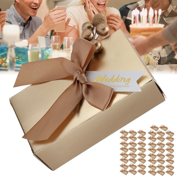 50 st Bröllopsgåvor Godis Souvenirer Present Papper Presentförpackning för Bröllop med Rosettguld