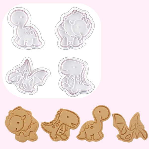 4 stk. bageform sikker nem afstøbning varmebestandig dinosaur form fondant kageforme til kiks chokolader slik
