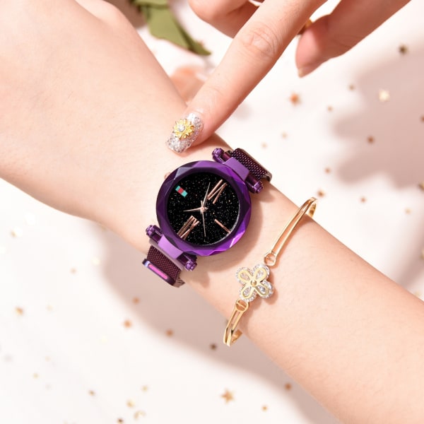 Mesh watch Starry Sky kellotaulukuvioinen naisten watch (violetti)
