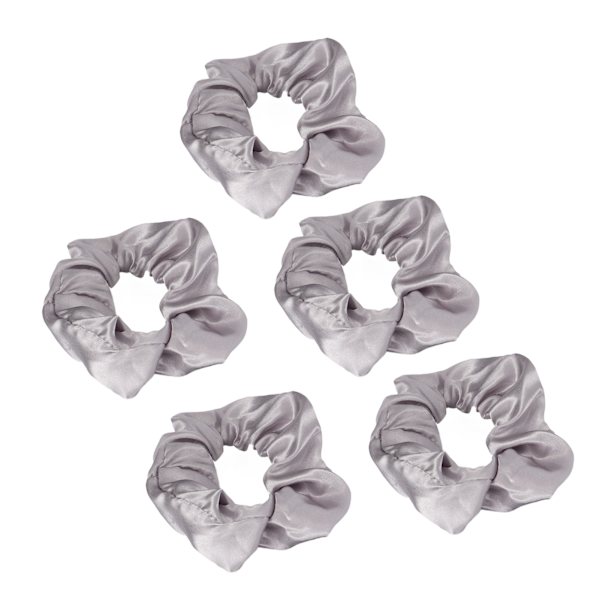 5 stk. lysende scrunchies, lysende grå sateng, elastisk, glød i mørket, hårstrikk for kvinner