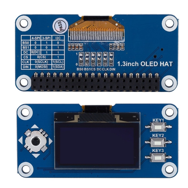 1,3 tommer OLED-skærm HAT-udvidelseskort til Raspberry Pi 2B/3B/Zero/Zero W