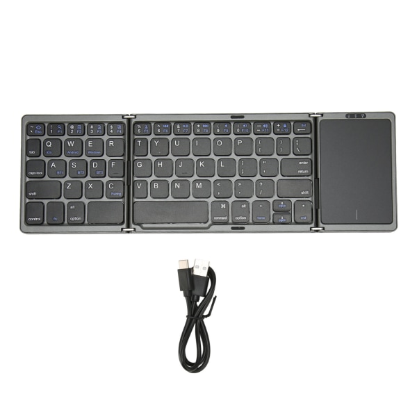 Foldebart tastatur B089T 3 foldet touchpad Funktion 64 taster Bærbar Type C Opladning Magnetisk lukning Computertastatur Grå