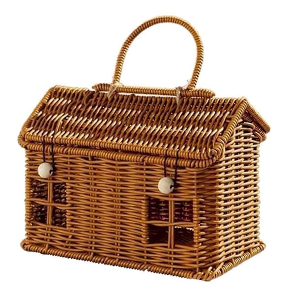 Rattan Husformet Kurv med Lokk, Høstflettkurv