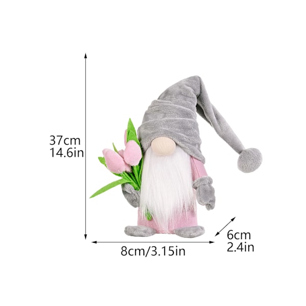 Mors dag Gnome Ansiktslös docka Plysch tomte dvärgdocka hantverk prydnad gåva med tulpan bukett för mamma hem