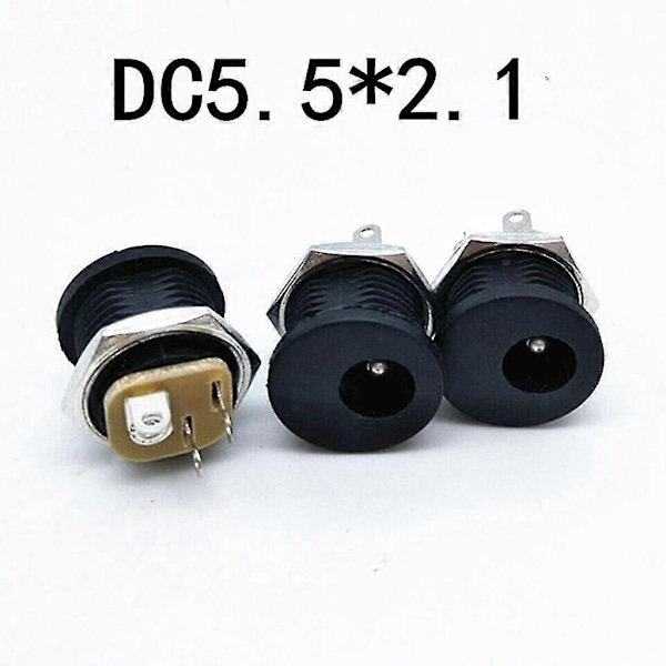 10 Par Han+Hon 2.1x5.5MM för DC Strömjack Kontakt PCB Panelmontering