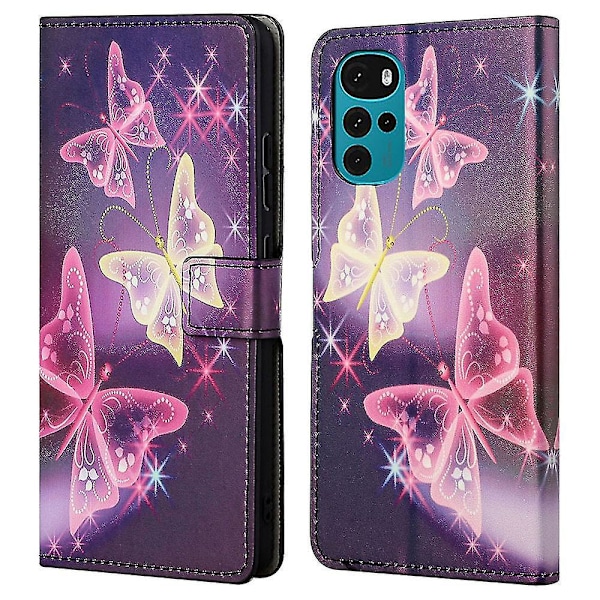 kompatibel Motorola Moto G22 Mønsterprint PU Læder Wallet Case Flip Stand Telefon Cover - Grøn Ugle-1