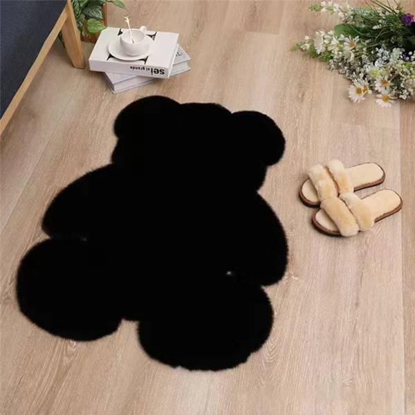 Söt sovrumsmatta mjuk björnformad lurvig golvmatta för barn tonårsflickor rum vardagsrum svart 45x60