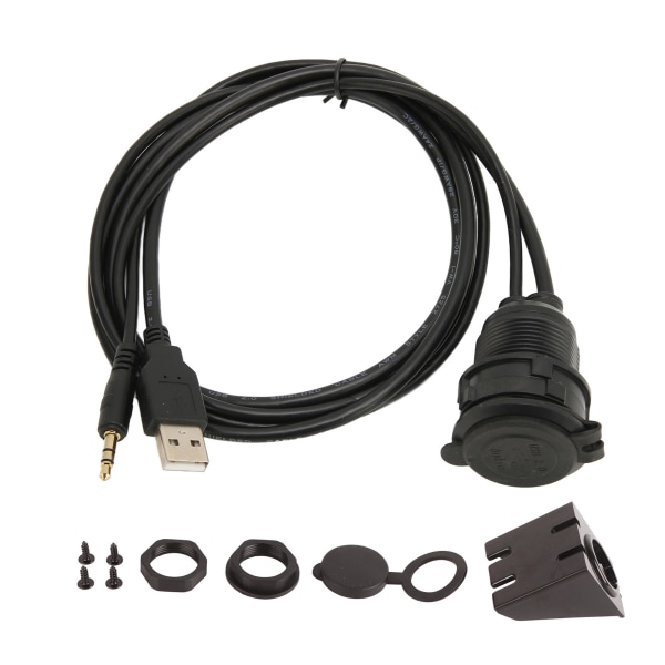 USB 2.0 3,5 mm AUX-forlengelseskabel hann-hun-tilkobling Flush Mount skjøtekabel for bilsykkel