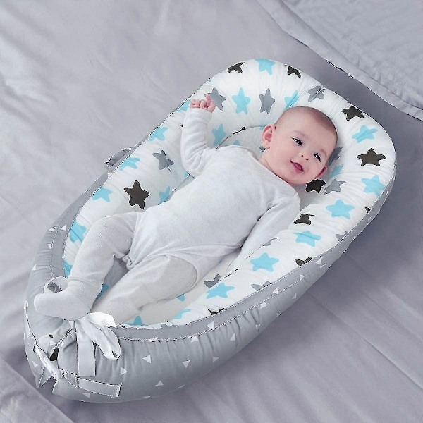 Spjälsängsförminskare, Babynest Kokong för Nyfödd Spädbarn Babykudde Portabel Resesäng (stjärngrå)