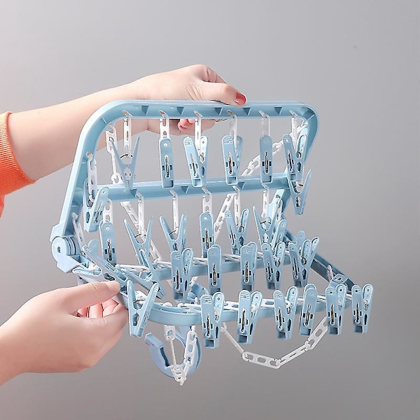 1 stk Sokkestativ, Praktisk Sammenleggbart Sokkestativ med 32 Klesklyper i Plast for Sokker, Undertøy