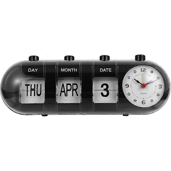 Evigheds skrivebordskalender med ur, ABS manuel flip stående akademisk skrivebordskalender, vintage digitalt ur til hjemmekontor skrivebordsindretning