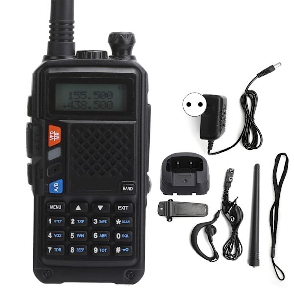 Bärbar Walkie Talkies Kit Handhållen LCD-display Walky Talky med Baksida Klipp 100‑240V Svart EU-kontakt 100‑240V