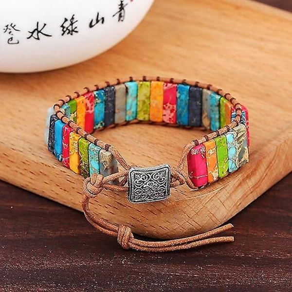 7 Chakra Armband för Kvinnor Boho Handgjorda Naturliga Jasper Sten Helande Energi Pärla Läder Wrap Armband Smyckeskollektion