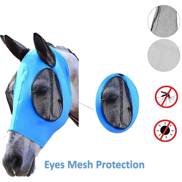 Hästflugmask, Flugmasker för hästar med öron, Mjuk & Elastisk Lycra Flugmask, Ridning och UV-skydd