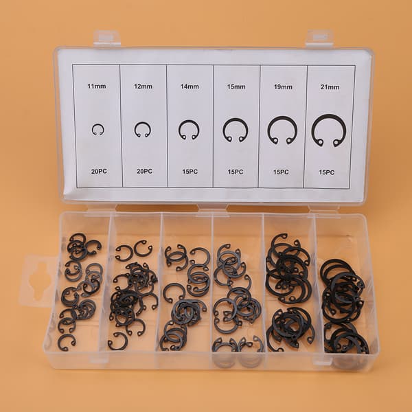 100 st Snap Retaining Ring Circlip Sortimentset 11mm - 21mm 6 Storlekar med Låda