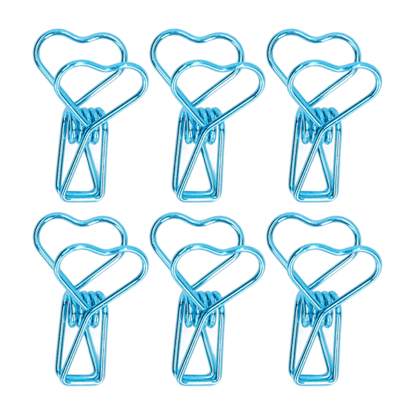 100 stk. Binder Clips Søde Tegneserie Hjerte Form Metal Udhulede Lange Hale Clips Papirklemmer Kontorartikler Blå