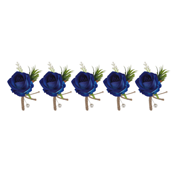 5 stk bryllupsknapphullsbrosje med fast nål i plast, kunstig blomsterkorsasj for brud og brudgom, blå