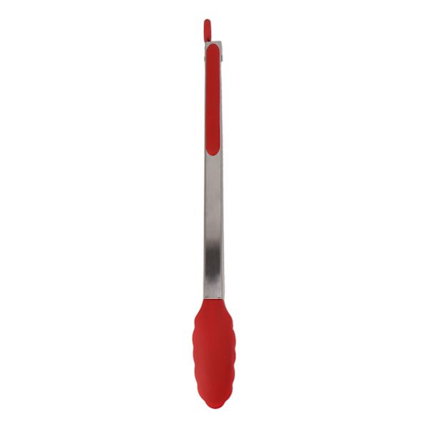 Kjøkkentenger i silikon, rustfritt stål, varmebestandig, sklisikker, matserveringstenger for baking, matlaging, rød, 40 cm / 15,7 tommer