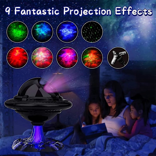 Stjernehimmelprojektor, UFO Rumskib Natlampe med Fjernbetjening, 8 Nebulatilstande, Soveværelsesdekorationslys -CHN
