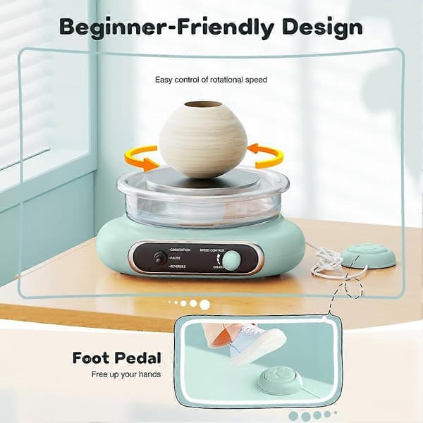 Mini Pottery Wheel Kit - Electric Clay Wheel with Foot Pedal, Adjustable Speed Ceramic Making Machine EU Plug