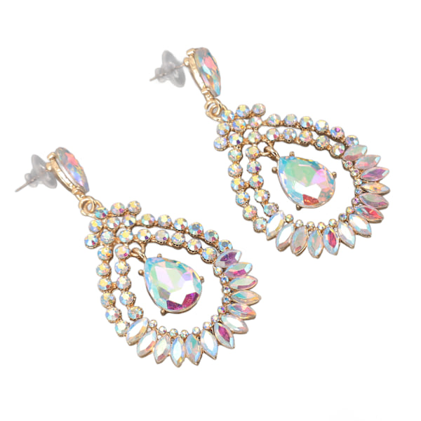 Vanndråpe Rhinestone Hengeøredobber Elegant Legering Glitrende Rhinestone Dangle Øredobber for Bryllup Hvit AB Midtre KC Gull