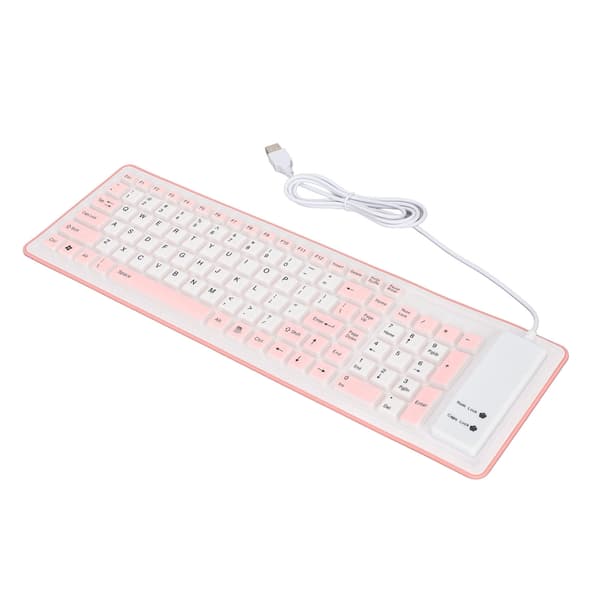 Vikbart silikontangentbord 103 tangenter USB-anslutet silikon vikbart vattentätt tyst blekfritt vikbart tangentbord för PC bärbar dator rosa