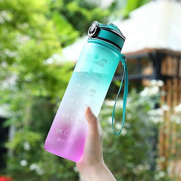 1000 ml Vandflasker med Tider til at Drikke og Sugerør, Motiverende Vandflaske med Tidsmarkering, Tritan & BPA Fri, Drik Blå