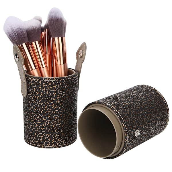 Bærbar PU læder makeup børste kop rørholder rejse kosmetik container værktøj Bronze