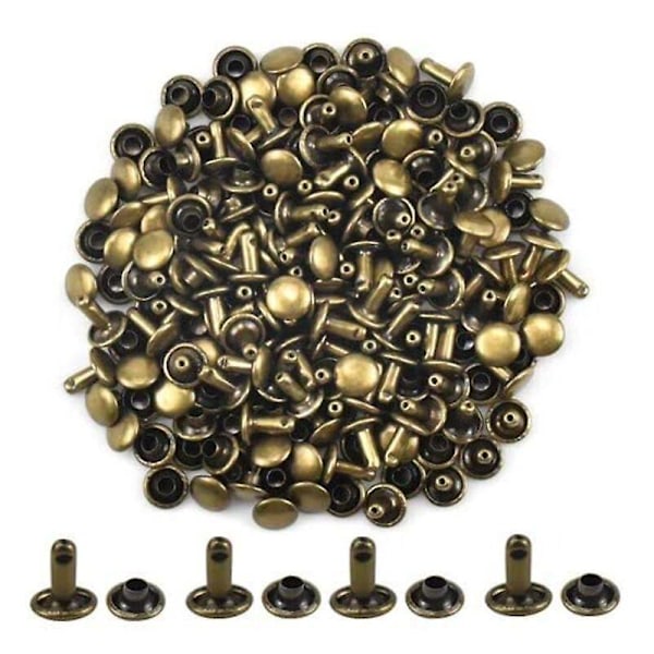 100 Set Lädernitar Dubbelnit Rörformiga Nitar Dubbla Platta Runda Huvud Metallkapselnitar för DIY Läderhantverk Väska Bälte Rem Reparation Dekoration