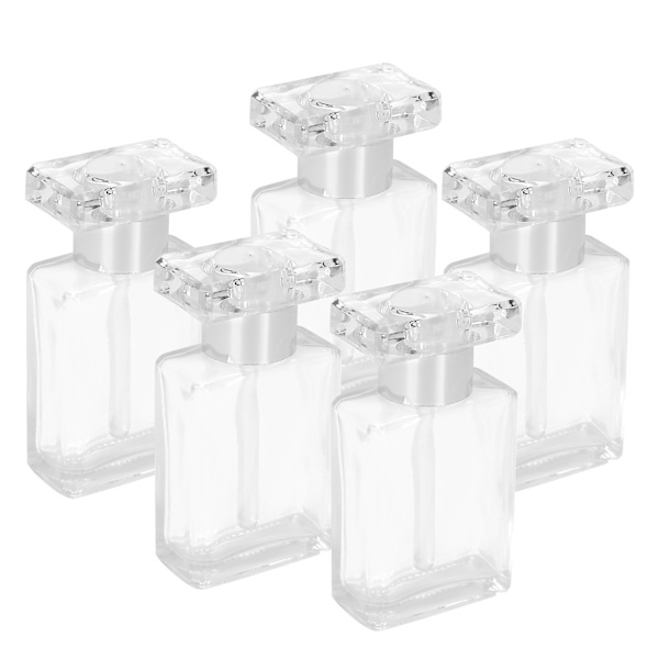5 st transparenta tomma eteriska oljeflaskor i glas, bärbara påfyllningsbara parfymflaskor, silver