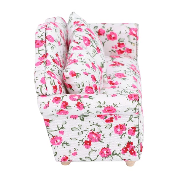 Dukkehus Tilbehør Blomstermønster Mini Møbler Dobbelt Sofa til 1/12 Skala Dukke (#2)