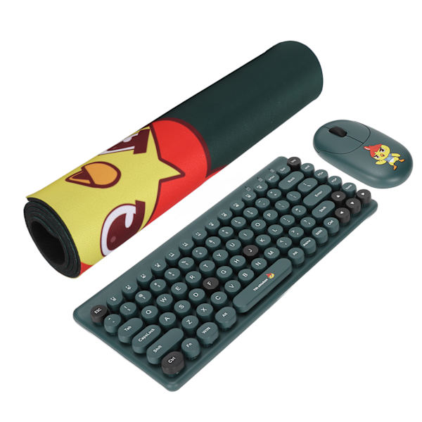 Trådlöst tangentbord och mus-kombination ergonomisk design 2.4G USB tyst 86 tangenter rund knapptangent trådlöst mekaniskt tangentbord och mus-set grönt