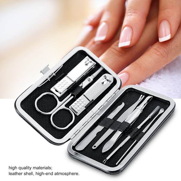 8 st nagelsaxar i rostfritt stål Cutter Clippers Set Fingernagel tånagel (svart)