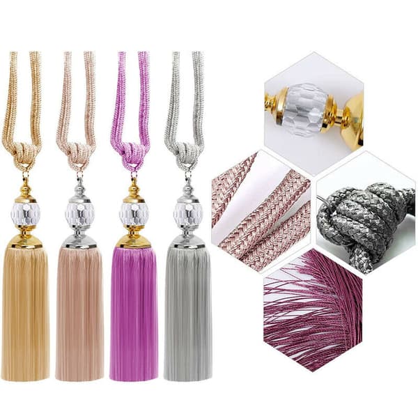 Set of 4 Braided Rope Curtain Tiebacks with Decorative Crystal Ball Multicolour
