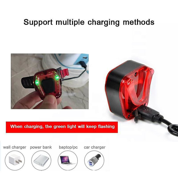 Smart Bremsesensor Cykel Baglygter | USB Genopladelig | IPX4 Vandafvisende | 5 Tilstande | 180° Synlighed