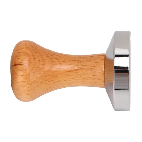 Kaffetamper i rustfritt stål med flat bunn, kaffemanuell tamper med trehåndtak 53 mm/2,1 tommer